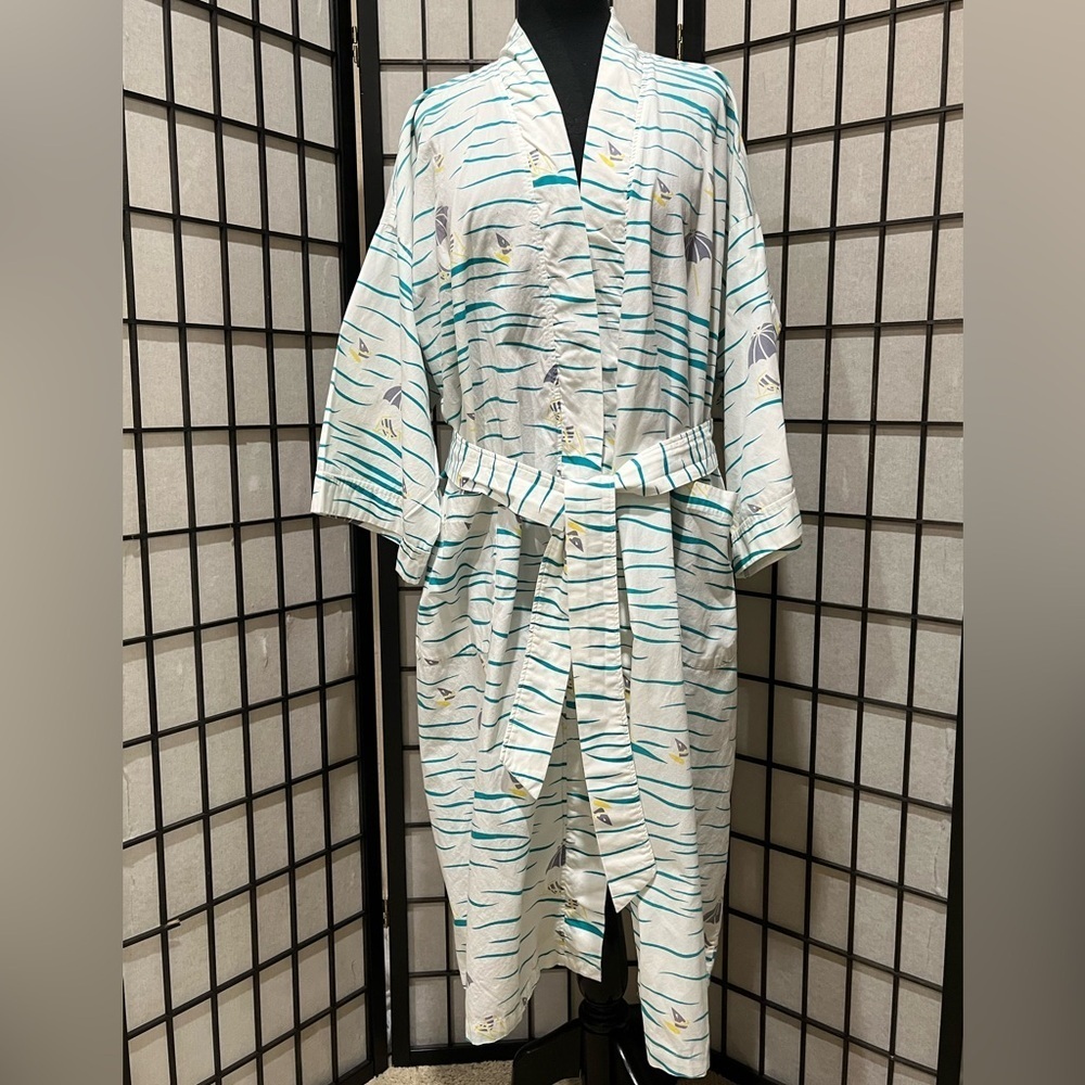 NAUTICA VINTAGE MENS SAILBOAT NAUTICAL LONG ROBE, LOUNGEWEAR ONE SIZE